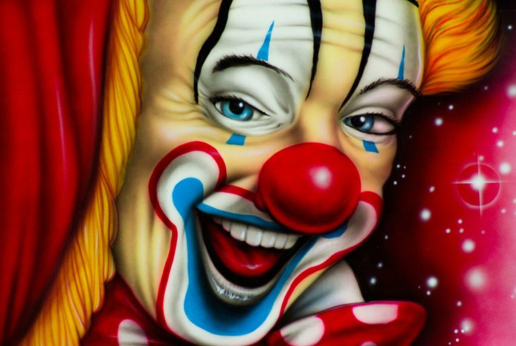 clown, circus, painting